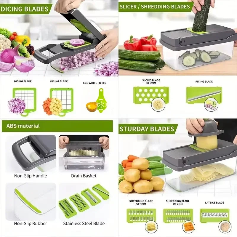 Vegetable Chopper Stainless Steel Slicer for Julienne Dicing Multifunctional Food Chopper Meal Preparation Tool