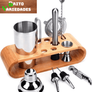 Kit Bartender Profissional 10 Peças com Coqueteleira 750ml e Base de Bambu