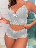 Conjunto Lingerie Renda Espera Marido | Cropped Sem Bojo + Short Calcinha